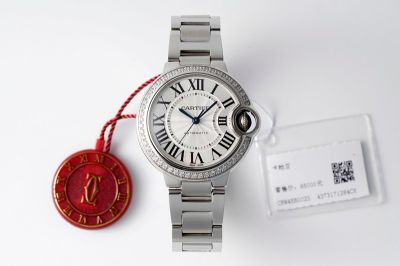 AF Factory Ballon Bleu de Cartier 33MM Stainless Steel Bracelet Diamond Bezel Women Watch what are the most realistic fake watches